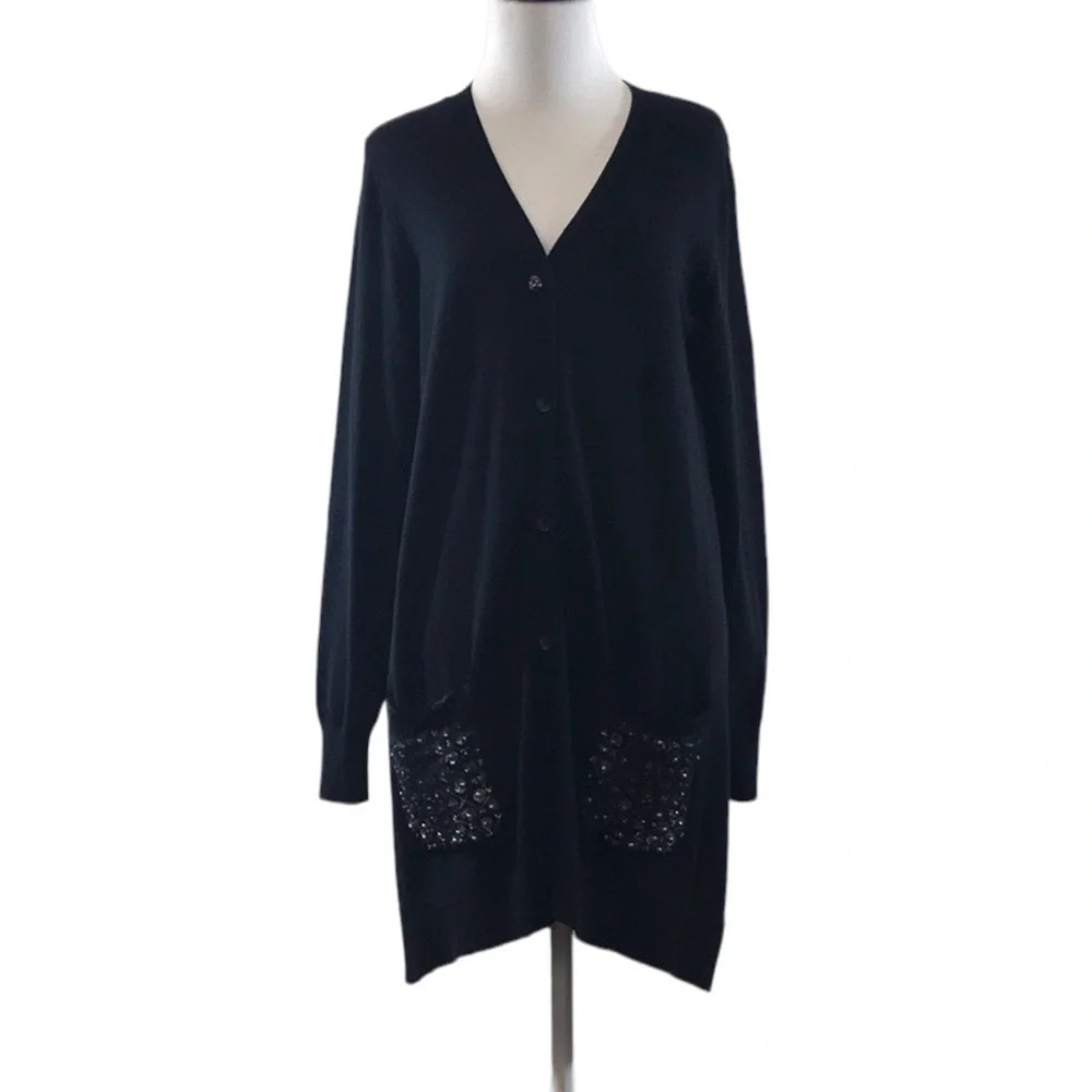 Logo Lavish Lori Goldstein Black Tunic‎ Cardigan Sweater Womens Medium Longline